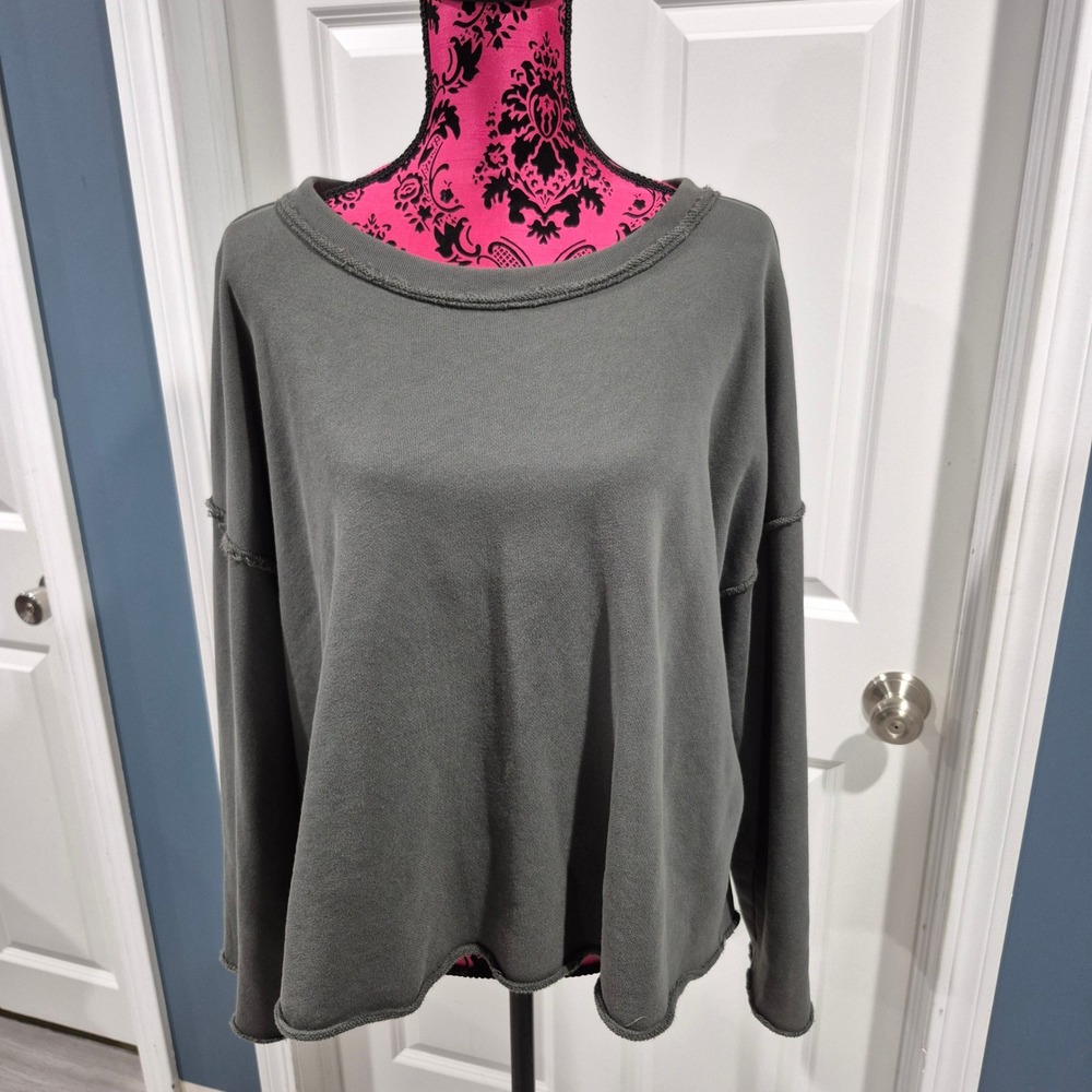 Eileen Fisher Sweatshirt Women XL Dark Gray Organic Cotton Terry Pullover Lounge